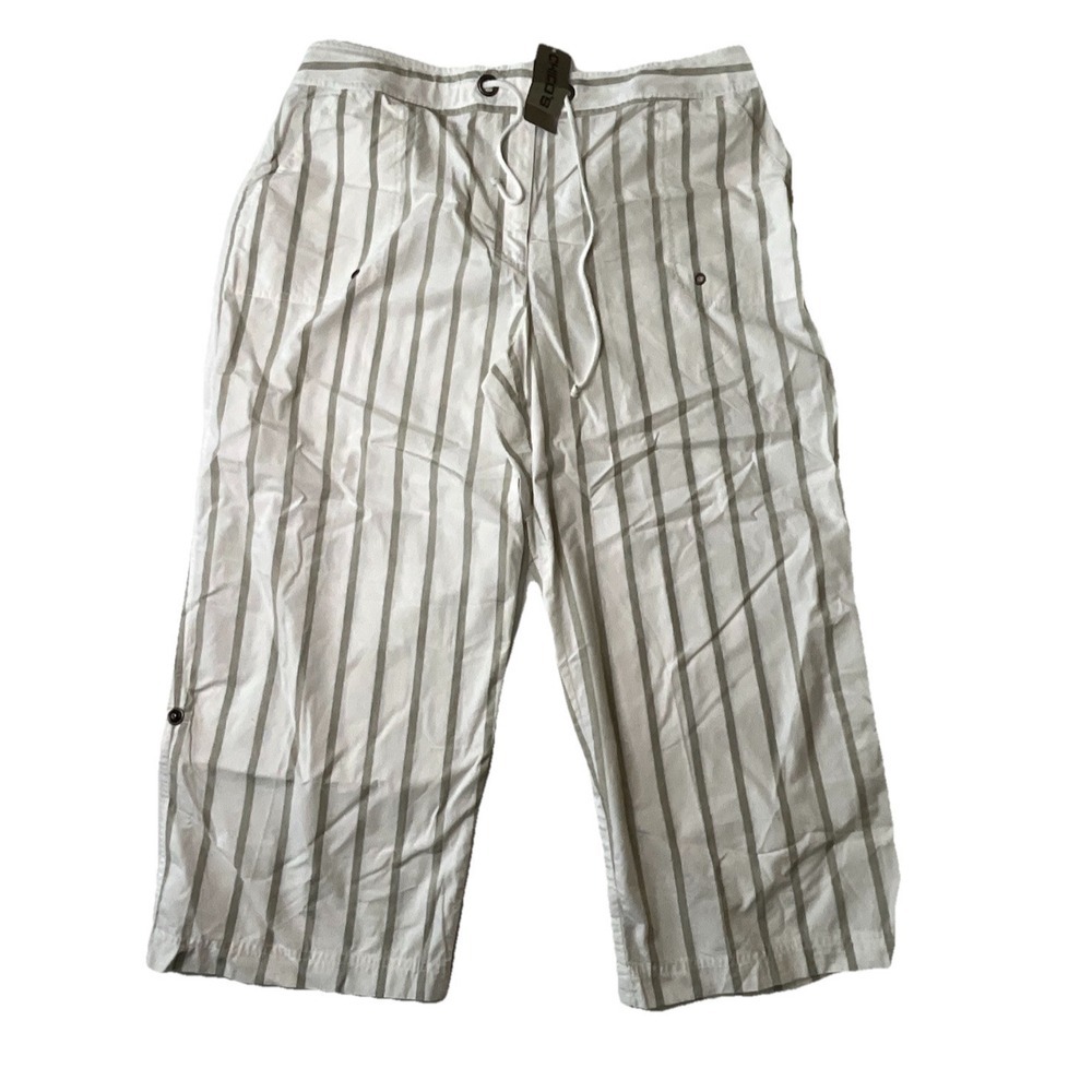 Chico's Breezy Cotton Stripe Kayak Crop Pants Optic White/ Aspen Women‎ Size 3